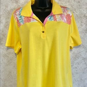 Ladies Pull Over Polo Top Kim Rogers Perfectly Soft Yellow Cotton Size XL